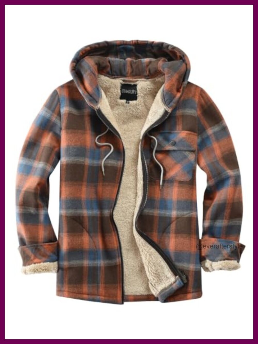Full Zip Fleece Flannel Hoodie Plaid Cotton Hooded Jacket